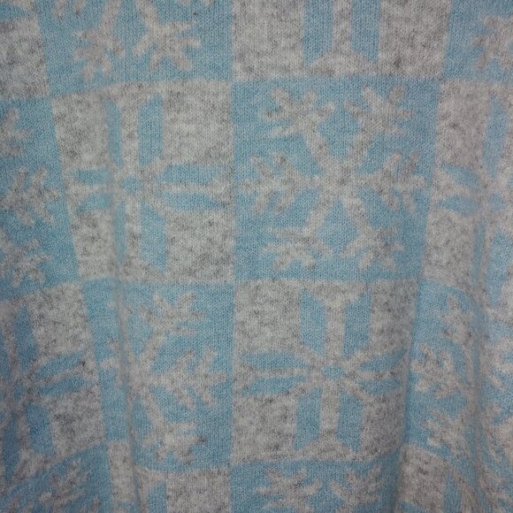 Loft Wool Blend Mock Neck 1/4 Zip Snowflakes Knit Pullover Sweater Size L Blue - Picture 8 of 8